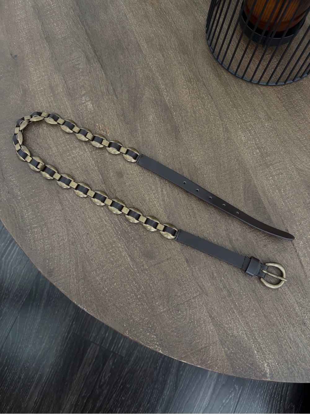 ba&sh Brown Leather Chain-Link Belt with Antiqued Gold Chain